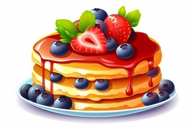 A delicious pancake, clipart, hd, minimalist, bright colors, isolated white background, in style of by Grant Morrisson