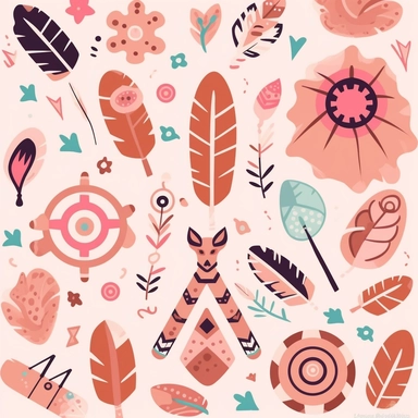 wall paper of american Indigenous Symbols, kawaii style, vector clipart