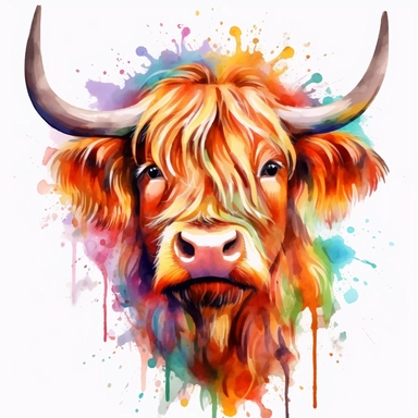 highland cattle oil painting watercolor clipart graffiti