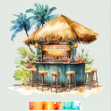 Beach Bar Clipart PNG, Watercolor Tropical Vacation Sublimation
