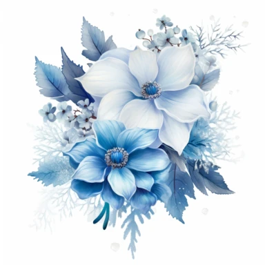 one winter flower clipart. spreading, frost, ice, white background q-- 5