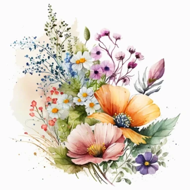 sushma hegde watercolour floral art wild flowers white background clipart variation of arrangement, lighter colours