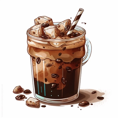 clipart cute cup of ice americano coffee, white background, no text