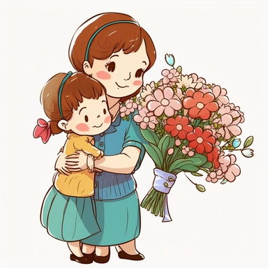 prompt cute mother's love with some flowers Clipart cartoon style