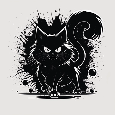，cartoon black cat funny cute funny cat vector clipart, in the style of monochromatic graphic design, gritty, urban street art, unique yokai illustrations, manticore, animated gifs, graffiti-inspired animals, bulbous