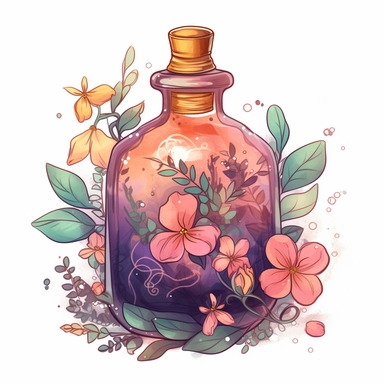 cute fairy tale clipart Magic potion on white background - This potion is a special elixir made from the nectar of fairy flowers and is said to grant the drinker one wish. It's the perfect elixir for those who believe in the power of wishes and magic.