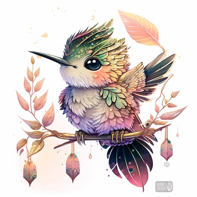 watercolor baby humming bird clipart, full body, chibi, Nursery Art, Nursery Decor, dreamy eyes, magical, high rendering, central focus, scenic background, intricate details, kawaii chibi, by Ross Tran, retro,pink light golden, Cinematic feel, tiger, Tropical,floral, colourfull,