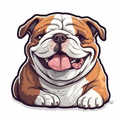 cute Bulldog, happy and smiling, bold line, clipart, sticker, white background, no shadow, 8k detail