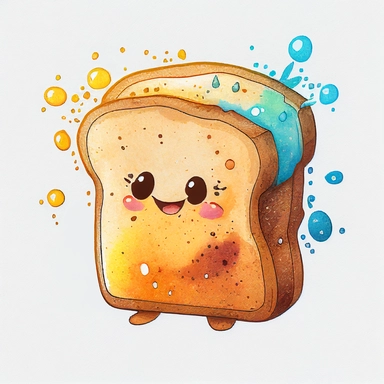 a cute cartoon toast bread. Watercolor clipart.