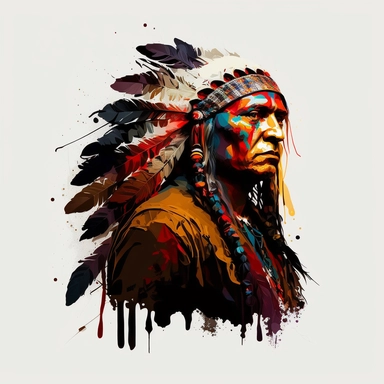 apache leader, clipart illustration, dark vivid colours, clean, crisp, smooth, with white background