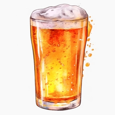Amber Beer, full color, clipart, watercolor illustration, single object, high definition 8k, white background for removing background