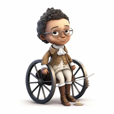 cute 3d cute little boy historian clipart, various ethnicities, in early modern historical era wheelchair, full body, on white background