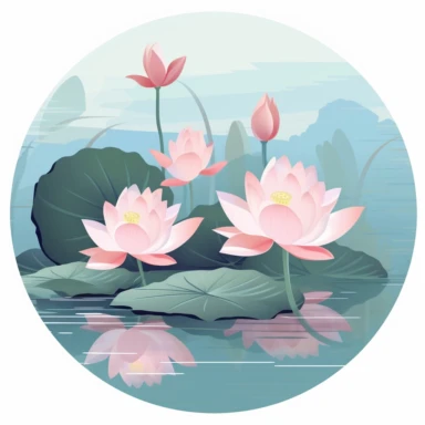 Design clipart featuring the serene and revered lotus flowers, often associated with purity and enlightenment in Japanese traditions. Create lotus blossoms with layers of petals and showcase the plant’s distinctive round leaves. Incorporate colors like pale pink, white, or light blue to convey tranquility.