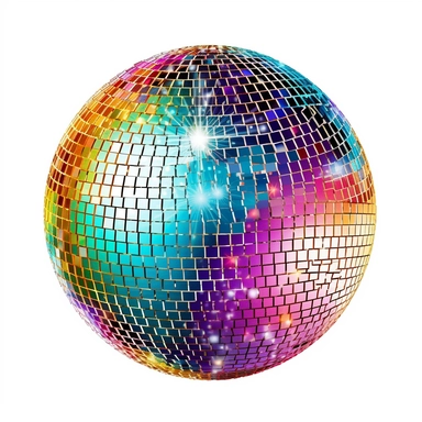 glitter disco ball, detailed, colourful, clipart, white background