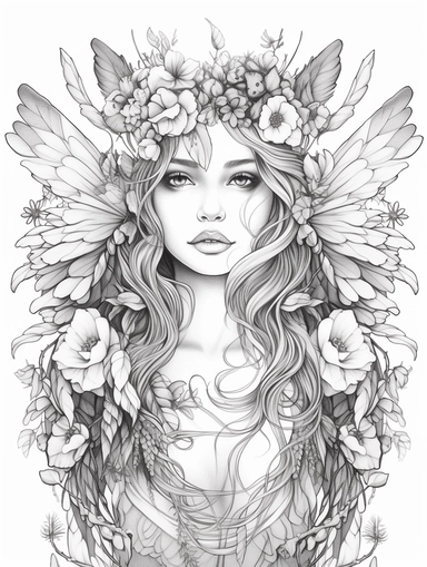 Coloring pages, linework, clip art, white background. Chokra spine energy. and flowers, wings, angel and monarch and eagle wings.