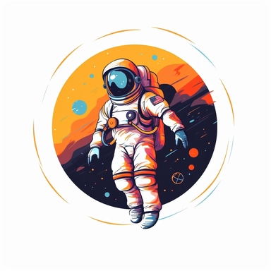 astronaut, Clipart Design, white background, vector illustration, flat vector, rounded forms, vibrant colors, colorful, Figma, dribbble, Adobe Illustrator
