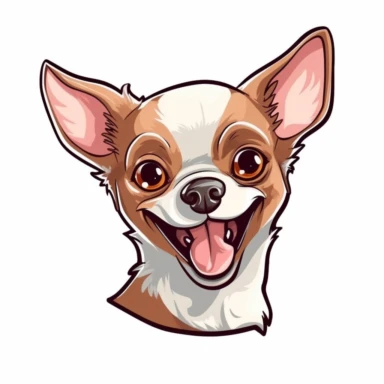 cute puppie chihuahua mexican face, laughing at loud, funny face, looking up, thinking, clipart, cartoon, element, white background