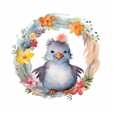a Cute Happy Penguin in the style of Watercolor Kate Greenaway Clipart, White Background