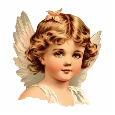 Vintage 1920 Portrait Shot View Of a Sassy child head with Angel Wings Behind it Illustration , in the style of late 19th century, Chromolithograph, 1920s Illustration, Vintage, Chromolithograph, Colorful, Antique, Ephemera, Clipart, 8k, Isolated on white