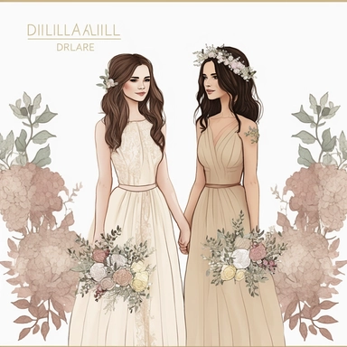 Best Friends wedding Fashion Illustration Clipart, high resoulution format,bride and bridesmaids png file