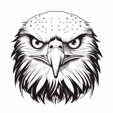 very simple black and white eagle head with an american flag behind clipart, white background