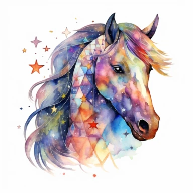 Watercolour Magic Mystical realistic horse clipart horse, stars, planets, dreamu clipart,trippy, white background--v 5.1
