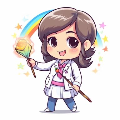 kawaii style rainbow cute teacher with a magic wand, casting spells to make learning fun and engaging for students, Best quality, 8K, HD, white background, no background, sublimation file, png, 2d, Cute kawaii style, vector clipart, no watermark