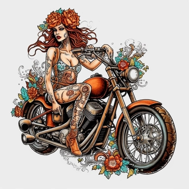 heavily tatted biker chick pixie fairy Harley davidson theme clip art