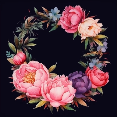 wide view, central composition, fit in shot, full length, uncropped ,watercolor peonies, side borders, wedding frame, clipart, vector, dark background