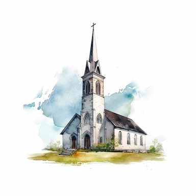 watercolor style, countryside church clipart, realistic, isolated on white background, 4K