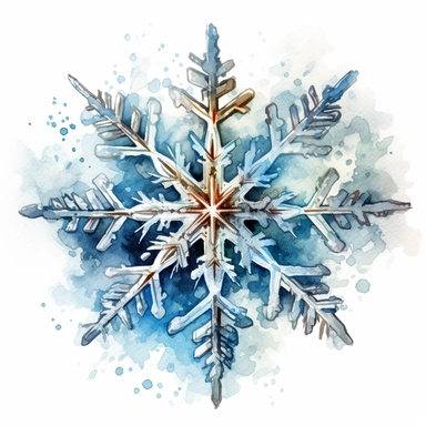 HIGHLY DETAILED HIGHLY INTRACATE WATERCOLOR CLIPART ILLUSTRATION OF A SINGLE BEAUTIFUL SNOWFLAKE DO NOT MAKE A SATURATED IMAGE
