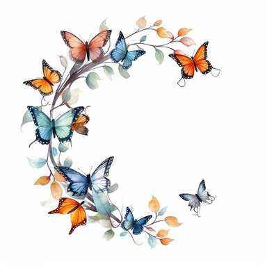 watercolor butterflies ion intertwined branches, clipart, white background, page border style--q2--v5.1--s1000