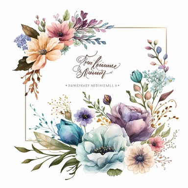 Wildflower Clipart Watercolor Floral Wedding Spring Flowers Premade Corner Arrangement. Bachelorette party, pink, blue, purple and brown pastel colors on white background FOR GIFT CARD, WEDDING INVITATIONS