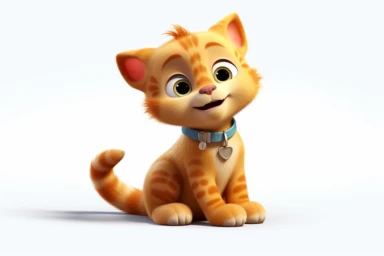 cute cat, clipart, pixar style, animation, white background, hd, orange cat, playing