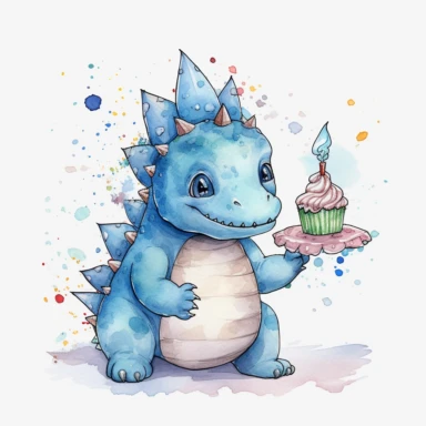 watercolor clipart white background moving living blue cartoon Stegosaurus birthday