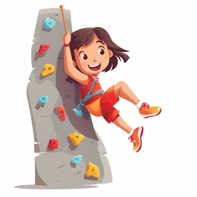 girl rock climbing clipart, white background