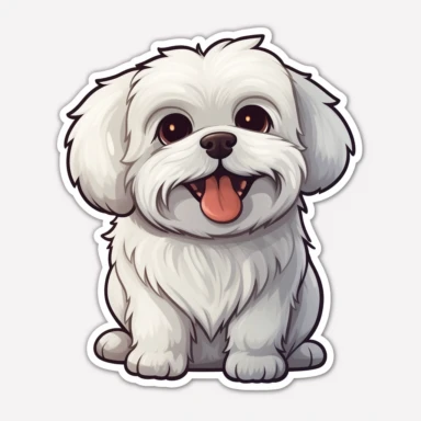 cute Maltese, happy and smiling, bold line, clipart, sticker, white background, no shadow, 8k detail