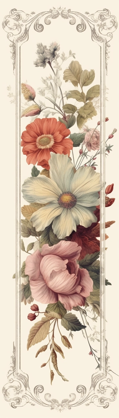 vintage inspired printable rectangle label with intricate sepia colored borders and hand drawn details. detailed with soft watercolor flowers at top edge only. No text. Isolated clipart on solid white background