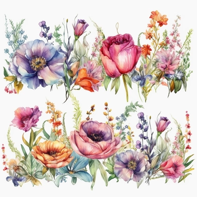 Watercolor Floral Borders Floral Borders Wild Flowers Watercolor Flowers Clipart Premade Borders Wedding Clipart Borders Clipart on all white background 4
