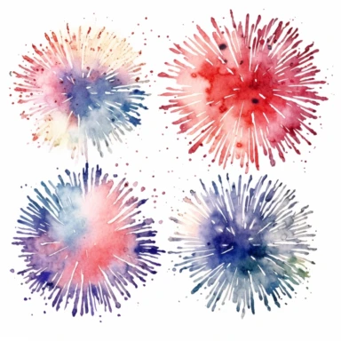 4 july watercolor clipart, fireworks, isolated on white background