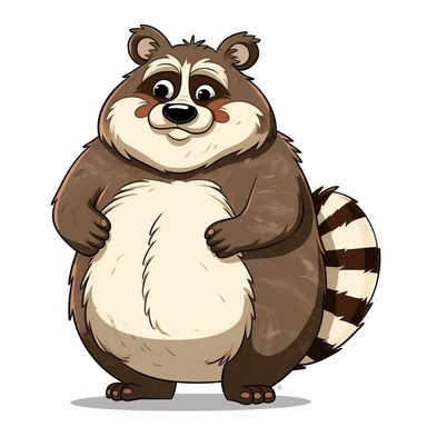 a fat Racoon, funny, very funny, clipart with crisp lines and white background