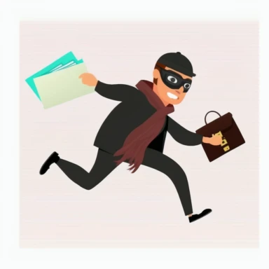 thief stealing documents, transparent white background, flat clipart style