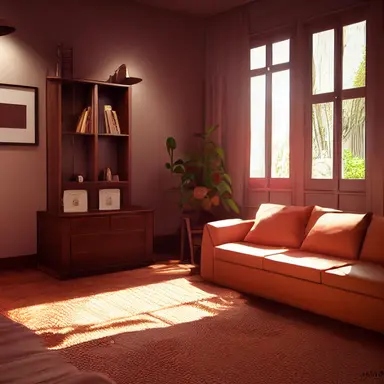 Cozy 3D livingroom, brown furniture, white walls, high detail, epic detailed, very clear, colors, evironment, hyper realism, high details, octane render, unreal engine realistic, hd, Clean Cel vector art by Kuroko no Basuke , Sailor Moon and A Whisker Away, simple illustration, clipart