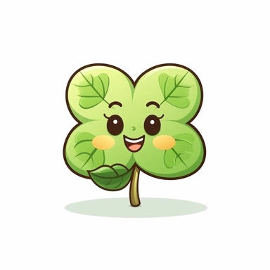clipart of super cute leaf clover kawaii white background