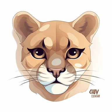 Cougar, kawaii, vector, digital art, clipart, clean lines, white background