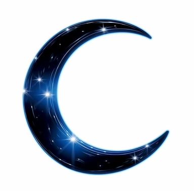 An illustration of a dark blue glowing beautiful half moon against white background, outerglow, innerglow, fairytail style, white background, clipart, PNG pure white background, high resolution, best quality