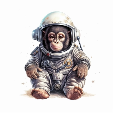 Adorable cute fantasy chimpanzee dressed like a Astronaut, nursery art, clipart image, lineart image, white background, very detailed, 8k
