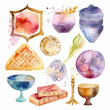 6 watercolor fancy passover clipart, isolated on white background,space out--ar3:2--s1000