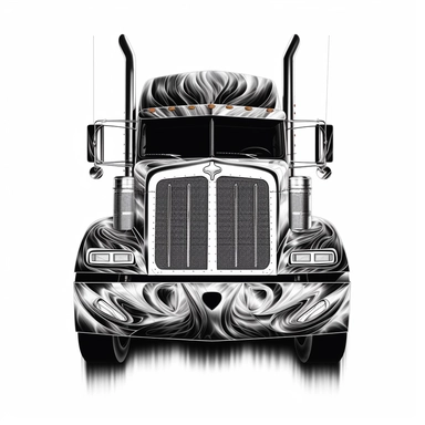 volve semi truck, clipart, black and white, no details, bold lines