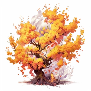 cherry blossom banana oak tree, oak white fire flame, light, golden sun, mighty flowers, pristine, sparkling, white flame, fire light mega epic flowers of epicness, cool and spiky, owning everything, floral art, no background, beautiful, no text, clipart, watercolor